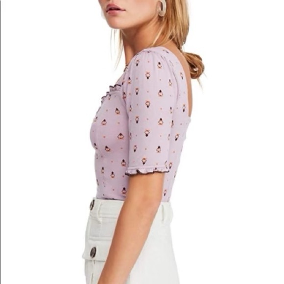 FREE PEOPLE Bosanova Print Cropped Top in Lilac Combo - Picture 2 of 5